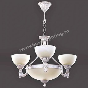 Lustra Malawi cu 3 Brate, Desing Clasic, Alb Patinat, Abajur Crem - Bussy Lighting 3075-70-03A