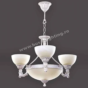 Lustra Malawi cu 3 Brate, Desing Clasic, Alb Patinat, Abajur Crem - Bussy Lighting 3075-70-03A