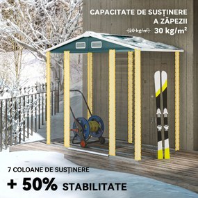 Outsunny Căsuță de Grădină din Metal cu Uși Glisante și Lacăt cu Chei, 2,1x1,2x1,9m, Verde | Aosom Romania