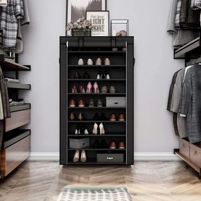 Dulap textil de depozitare MATIS, 88 x 160 cm, cu rafturi, negru