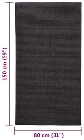Covor din sisal natural, negru, 80x150 cm Negru, 80 x 150 cm