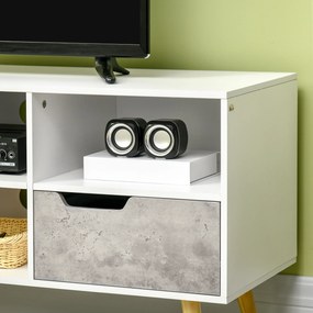 HOMCOM Dulap TV modern cu sertare si rafturi, dulap din lemn pentru TV pana la 50", 117x39x56,7cm, alb si gri
