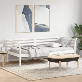 vidaXL Pat de zi fără saltea, alb, 90x200 cm, lemn masiv pin