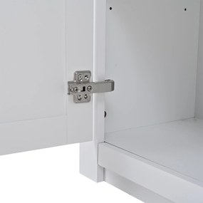 Bufet modern cu 2 uși, 1 sertar, spațiu semideschis de depozitare și 3 rafturi pentru vin, 130x35x70 cm, Alb