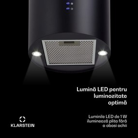Klarstein Barett, hotă de aspirație, Ø 38 cm, convecție 560 m³/h, LED, filtru de carbon, neagră
