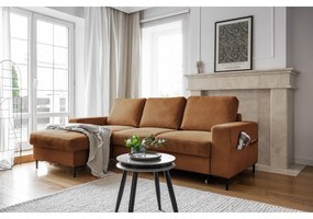 Colțar portocaliu/maro extensibil cu tapițerie din catifea reiată (cu colț pe partea stângă ) Lofty Lilly – Miuform