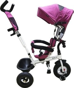 Tricicleta cu copertina NOVOKIDS™ Baby C, roti din cauciuc, frana si maner pentru parinti, cadru metalic, Mov