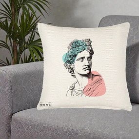 Perna Decorativa Bust Grec Vaporwave, 40x40 cm, Crem Reliefat, Husa Detasabila, Perna Inclusa, BEKZ®