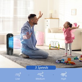 HOMCOM Ventilator Oscilant de Coloană, 3 Viteze, Design Compact, ABS și Cupru, Negru | Aosom Romania