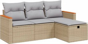 vidaXL Set canapele de grădină, 4 piese, cu perne, mix bej, poliratan