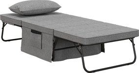 HOMCOM Pat Pliabil Multifuncțional 4 în 1, Șezlong cu Economie de Spațiu, cu Spătar Rabatabil pe 5 Niveluri, 188x75x38 cm, Gri | Aosom Romania