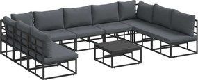 vidaXL Set de canapele pentru grădină cu pernă 10 pcs Negru Aluminiu