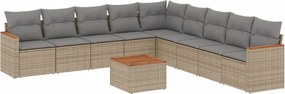 vidaXL Set canapele de grădină, 10 piese, cu perne, bej, poliratan
