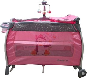 Patut Pliabil rotund cu balansoar, Tarc copii Baby Care™ PRO FRW, 2 Niveluri de inaltime, Cu melodii si Masa infasat, Carusel cu jucarii din plus,