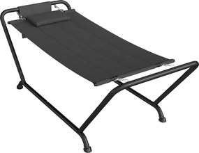 Outsunny Hamac cu cadru 237 x 90 cm Hamac cu bară cu buzunar lateral, pernă pentru cap Cadru metalic suport până la 150 kg | Aosom Romania