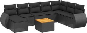 vidaXL Set mobilier de grădină cu perne, 9 piese, negru, poliratan