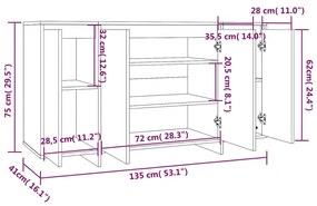 Servanta, stejar fumuriu, 135x41x75 cm, PAL 1, Stejar afumat