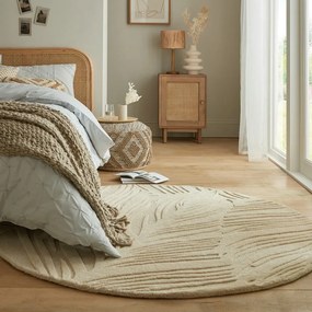 Covor bej rotund din lână ø 160 cm Leaf - Flair Rugs