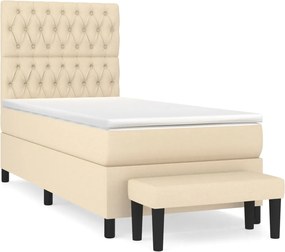 vidaXL Pat box spring cu saltea, crem, 100x200 cm, textil