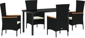 vidaXL Set de masă pentru grădină cu pernă 5 pcs Negru
