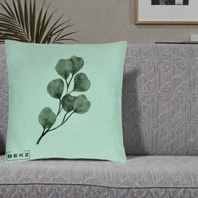 Perna Decorativa Ramura Eucalipt Acuarela, 40x40 cm, Verde Menta, Husa Detasabila, Perna Inclusa, BEKZ®