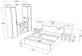 Set haaus V5, Pat 200 x 140 cm, Stejar Artisan/Argila