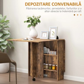 HOMCOM Masa Pliabila de Luat Masa, Masa cu Blaturi pentru Spatii Mici, cu Rafturi cu 2 Niveluri, Masa de Bucatarie Mica cu Rotile de Rulare | Aosom Romania