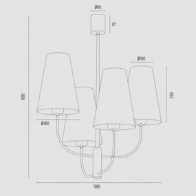 Lustra cu 4 brate design modern Safiano auriu, alb