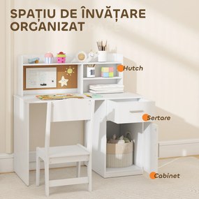 AIYAPLAY Birou pentru copii cu rafturi, dulap, sertar și scaun, alb | Aosom Romania