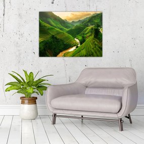 Tablou pe sticlă - Terase de orez Mu Cang Chai (70x50 cm)