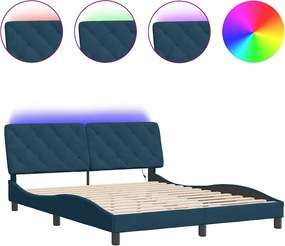 vidaXL Cadru de pat cu LED fără saltea, albastru, 160x200 cm, catifea