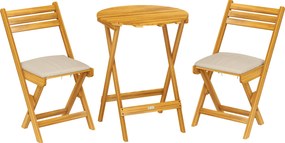 Outsunny Set mobilier balcon 3 piese lemn FSC pliabil set mobilier grădină cu masă rotundă 2 scaune perne șezut respirabile șezut lamelar | Aosom Romania