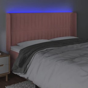 Tablie de pat cu LED, roz, 163x16x118 128 cm, catifea 1, Roz, 163 x 16 x 118 128 cm