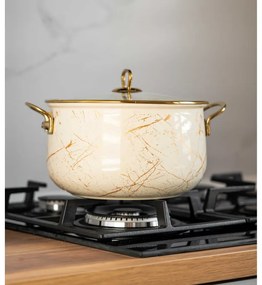 Oala Goldmann GM 8017-20B, 4 L, 20x13 cm, Email, Acoperire antiaderenta, Inductie, Auriu/Marmură