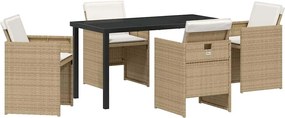 vidaXL Set de masă pentru grădină cu pernă 5 pcs Bej poliratan