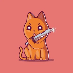 Ilustrație Cute Cat Character holding a knife, Pedro Fernandes