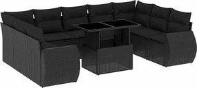 vidaXL Set canapele de grădină cu perne, 10 piese, negru, poliratan