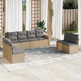 vidaXL Set canapele de grădină, 8 piese, cu perne, bej, poliratan