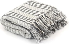 vidaXL Pătură decorativă cu dungi, bumbac, 220 x 250 cm, gri și alb
