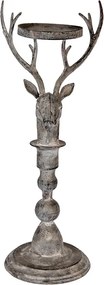 Suport de lumanare, in forma de cerb, aspect antichizat, 17x14x42 cm