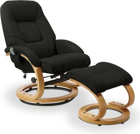 Fotoliu recliner cu taburet MATADOR, negru/stejar, piele ecologica/lem