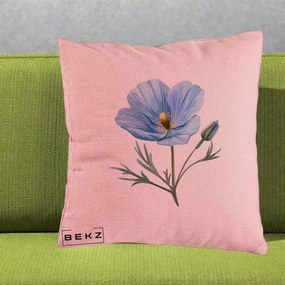 Perna Decorativa Mac Albastru Acuarela, 40x40 cm, Roz, Husa Detasabila, Perna Inclusa, BEKZ®