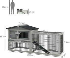 PawHut Cuib Exterior din Lemn de Brad cu Rampă, Acoperiș Rabatabil Impermeabil, Sertar Detașabil, Cuib pentru Iepuri, Animale Mici, Gri Deschis | Aosom Romania