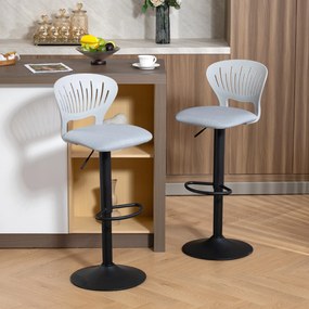 HOMCOM Set de 2 taburete de bar rotative 360°, reglabile 84-105 cm, spătar decupat, suport pentru picioare, gri | Aosom Romania