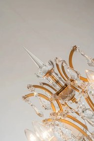 Lampadar din metal, auriu, cu 6 brațe tip lumânare și cristale din sticlă, 175 x 45 cm, „Memphis”