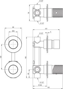 🚿 Baterie pentru duș încastrată SILIA HEXA, cu comutator – Finisaj oțel șlefuit – Cod BHS_F44P