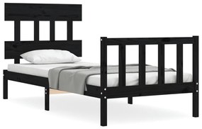 3193305 vidaXL Cadru de pat cu tăblie single, negru, lemn masiv