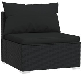 Set mobilier de gradina cu perne, 8 piese, negru, poliratan Negru, 3x colt + 5x mijloc, 1