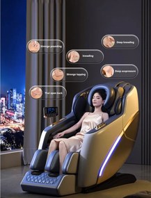 Fotoliu de masaj MECHA CONFORT, cu Incalzire, Bluetooth, Display, Ecran tactil, Zero Gravity, 2 Boxe, Moduri Automate, Suport Picioare extensibil, Piele Ecologica Premium