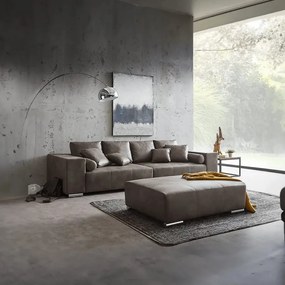 Canapea extensibilă dumonde cu ladă de depozitare si sezut confortabil din spuma high-density, Marbela Tobago Brown XXL 295x100 cm cu taburet inclus